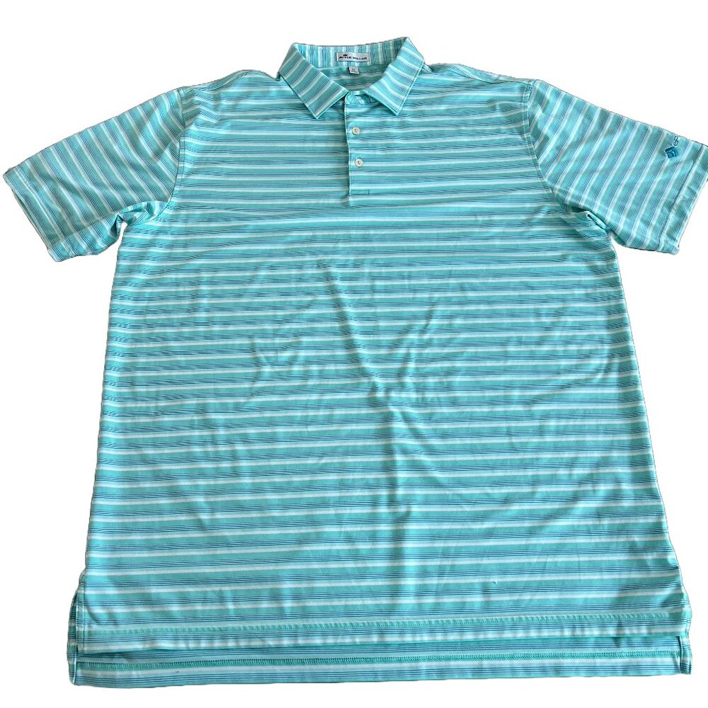 Peter Millar Men's XL Mint Green Short Sleeve Striped Polo